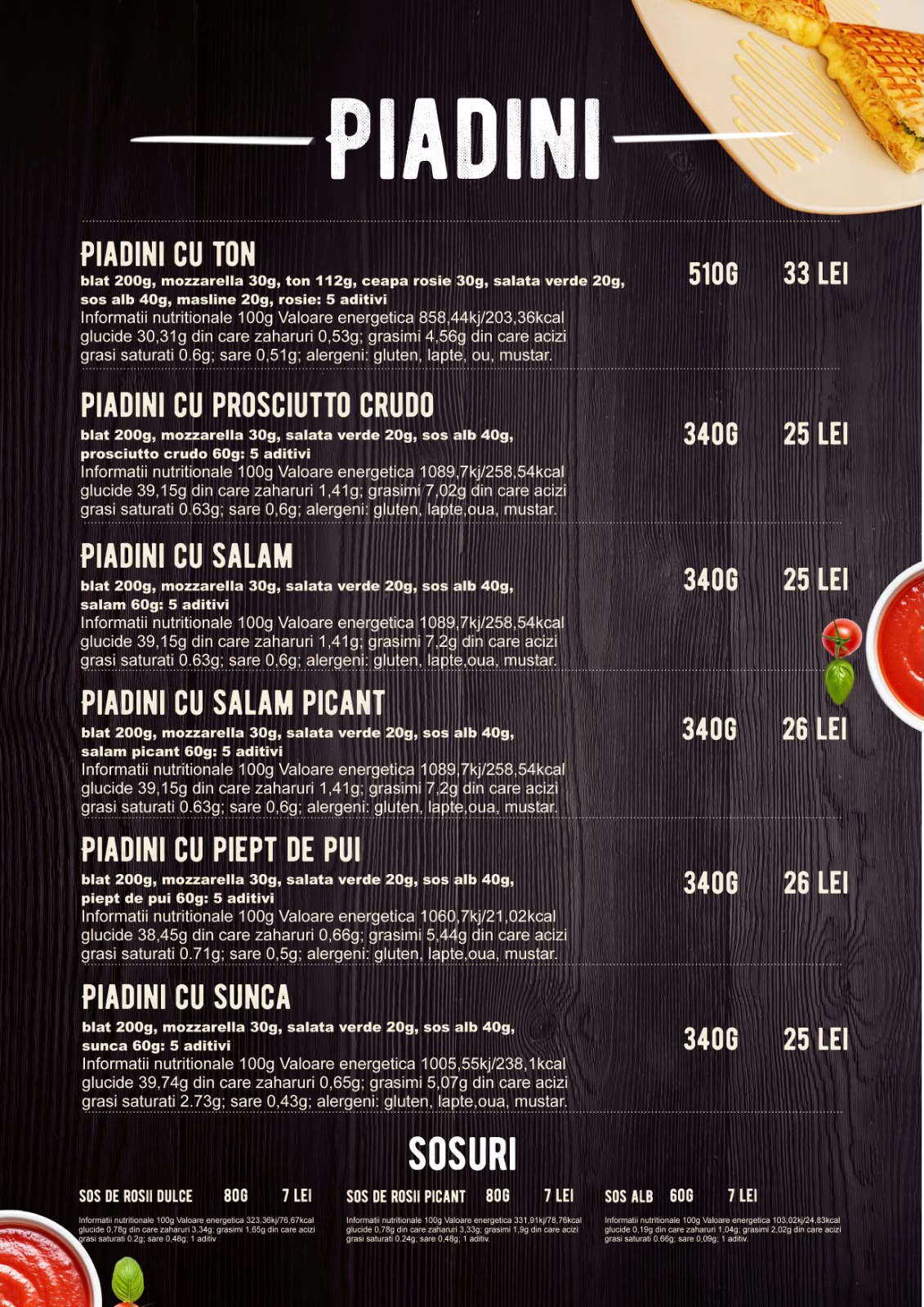 Meniu piadini si sosuri Pizzeria La Nicola Pascani