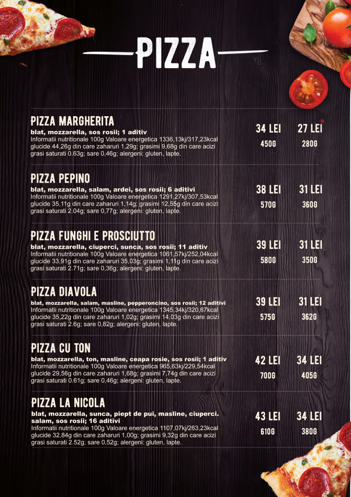 Meniu pizza Pizzeria La Nicola Pascani, pagina 1